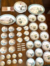 China Zhon Guo Jingdezhen Zhi Porcelain Dishes Set Of 59 pc Famille rose landsca picture