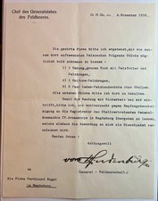 Signed letter from General Field Marshal Paul von Hindenburg 1918 picture