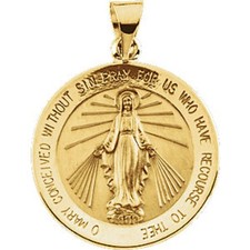 Miraculous Medal 14K Yellow Gold 18mm Round Virgin Mary Large 2 Sided R5019 picture