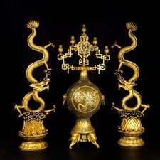 Chinese Old Copper gild bronze gold gilt incense burner dragon sculpture jqq picture