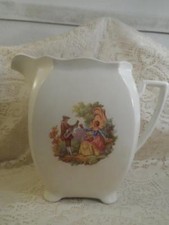 Vntg~Antq LG.H-Painted Porcelain Square Victorian Couple Vanity Ewer Jug Pitcher picture