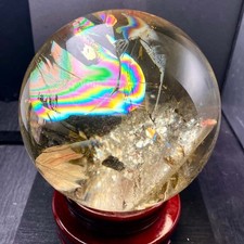 9.39LB Polished Rainbow Aura citrine Crystal Sphere 80mm Natural Citrine Ball picture