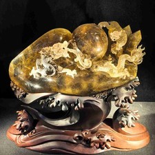 44LB Top Rare Natural Rutilated Quartz Mineral Carved Crystal Dragon Reiki Decor picture