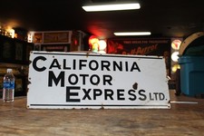 SCARCE 1930s CALIFORNIA MOTOR EXPRESS TRUCKING LTD PORCELAIN DEALER METAL SIGN picture