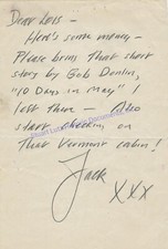 Jack Kerouac signed letter to girlfriend Lois re: Bob Donlin & a Vermont cabin picture