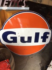 Rare Vintage Huge Gulf Winged Porcelain Enamel Advertising Sign 72 inches. picture