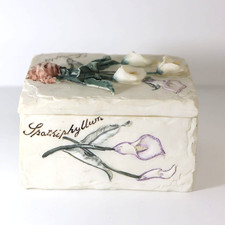 Ceramic Jewelry Box With Lid Vintage Gift Box Super Beautiful Peace Lily Flower picture