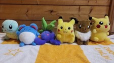 TOMY Pokemon Plush Lot 7 Pikachu Eevee Squirtle Vintage Rare Set Used picture