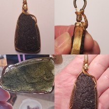 Large Moldavite Crystal Necklace Pendant Wire Wrapped 18k Gold Besednice picture