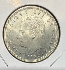 1980(80) SPAIN 25 PESETAS HIGH GRADE COPPER NICKEL COIN-KM#818-WORLD CUP SOCCER picture