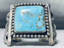 BEST VINTAGE NAVAJO SQUARED TURQUOISE STERLING SILVER BRACELET picture