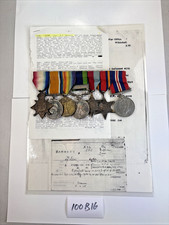 British 7-Medal Ribbon Bar R C Barrett Service Record Pre-WW1 to WW2 100B16 picture