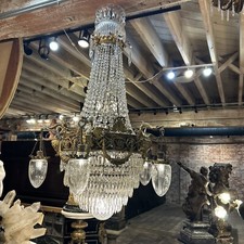 FRENCH GILDED BRONZE CRYSTAL PALACE CHANDELIER, CIRCA 1880, SWANS, STUNNING picture