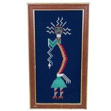 Vintage 1976 Navajo Cross Stitch Needle Point Rainbow Kokopelli 6x12 Tohatchi NM picture