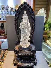 Large 11.9lb TOP Natural Clear Quartz Carved Crystal Buddha Reiki Decor+stand picture
