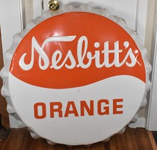 RARE LARGE 3 FOOT NESBITTS ORANGE SODA POP BOTTLE CAP ADVERTISING SIGN - WOW picture