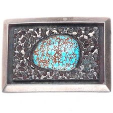 c1950 Frank Patania Sr-Thunderbird Shop sterling silver #8 turquoise belt buckle picture