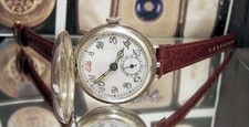 ANTIQUE WW1 1915 OFFICER MILITARY SILVER TRENCH WATCH + MEDALS PAPERS BINOCULARS picture