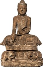 RARE LARGE ANTIQUE WOOD BURMA SITTING BUDDHA STATUE WITH ELEPHANTS 26