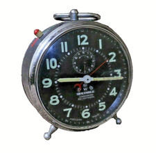 Wehrle Commander German Alarm Clock Large Jewelled Glow in The Dark Wind-Up 50s picture