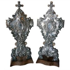 Rare Antique Pair of Indo-Portuguese Silver Mounted Wood Reliquaries c. 1840 picture
