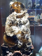 176LB Top Rare Natural gold  Rutilated Quartz Dragon carved crystal ball Reiki picture