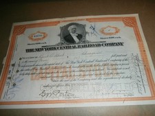 Vintage New York Central Railroad Co Stock Certificate 1916 Burt Beck Chicago picture