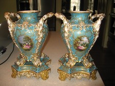 Antique Pair of French c.1840 Jacob Petit Porcelain Vases with Stands Signed picture