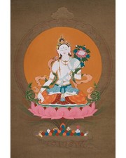Hand Painted Sita Tara Thangka | Goddess White Tara Medatation Artwork picture