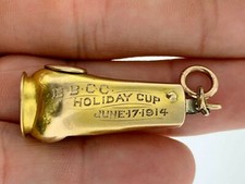 GOLF PRIZE WINNER HOLIDAY CUP NICE Antique 10K Gold Etched Cigar Cutter ~c.1914 picture
