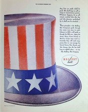 Original 1942 Mallory Hats Ad: Patriotic Uncle Sam Stars Stripes Top Hat Art picture