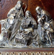 Antique Rare Hard t Find Wood Carved Silver Nativity Holy Family Altar Reliquary picture