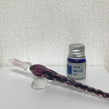 Almost unused, in good condition, glass pen set, blue ink, with pen rest picture