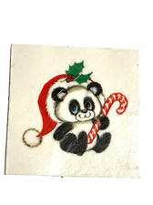 RARE VTG Hallmark CUTE CHRISTMAS PANDA BEAR CANDY CANE MINI Greeting Card XT2273 picture