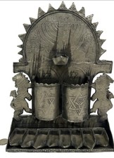UNUSUAL RARE VINTAGE OIL LAMP SILVER HANUKKAH MENORAH picture