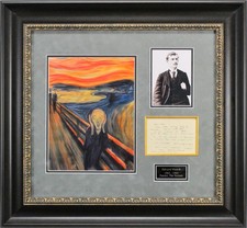 Edvard Munch Authentic Signed & Framed 4x5.5 Letter The Scream Display BAS picture