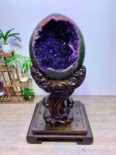 AAAAA Natural Amethyst Geode Quartz Crystal Dinosaur Egg Reiki Decor +STAND picture