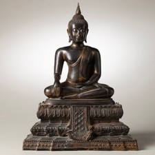 18th C Thai Gilt Bronze Buddha Bhumisparsha Early Rattanakosin Thailand picture