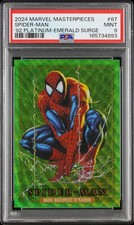 2024 UD MARVEL MASTERPIECES '92 PLATINUM EMERALD SURGE #87 SPIDER-MAN 9/10 PSA 9 picture