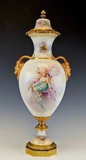 Stunning Large 19C French Sevres H/P Porcelain Gilt Bronze Vase Signed picture