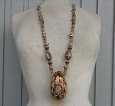 Tagua Secret Pipe Hemp Necklace with Leopard Skin Jasper Inlay Adjustable Length picture