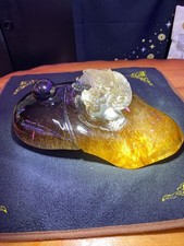 11LB Rare TOP Natural Gold Rutilated Quartz Carved Crystal Pi Xiu Reiki healing picture