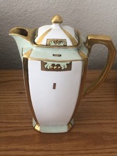 1927 THEODORE HAVILAND LIMOGES FRANCE Gold Painted Trim Chocolate Pot Pitcher picture