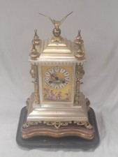 Antique French Gilt Bronze Painted Porcelain Oriental Theme Mantle Clock Sevres picture