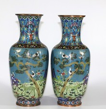 Early to Middle 19th Century Qing dynast cloisonne vase with crane, deer 696 picture