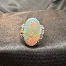 18K YELLOW + WHITE GOLD - AUSTRALIAN OPAL (8.20Ct) DIAMOND (.70Ct) RING Sz 7-1/2 picture
