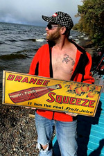 Vintage Metal Orange Squeeze Soda Pop Sign W/ bottle Oranges graphics Gas Oil picture