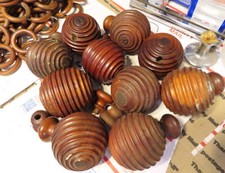 RARE CA.1800 KOA CURTAIN ROD FINIALS OR ENDS, CARVED IN-ROUND, IOLANI PALACE ? picture