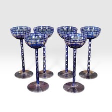 Otto Prutscher Blue Flashed Glass Goblet Set of 6 Meyr’s Neffe 1907 8.25