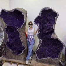 Large Natural Amethyst Geode Pair, Premium Deep Purple Crystal Cave Specimens picture